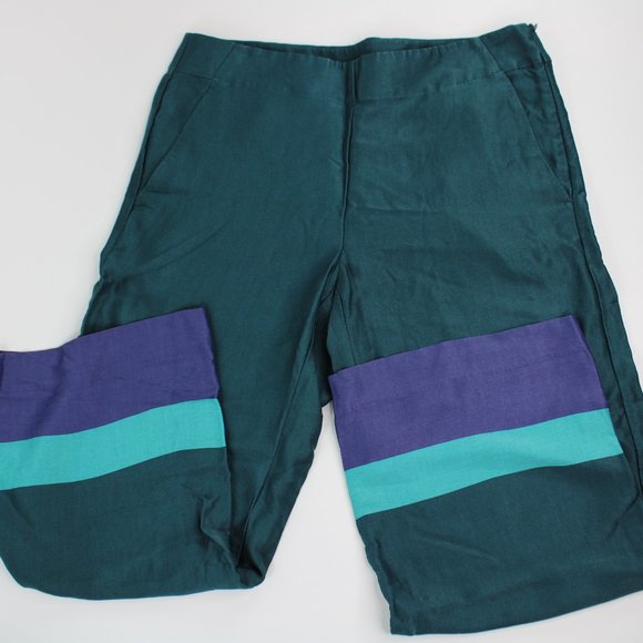 Ann Taylor Loft Women's Size 32 Waist Wide Leg Cropped Pants Teal Colorblock EUC - Picture 6 of 6